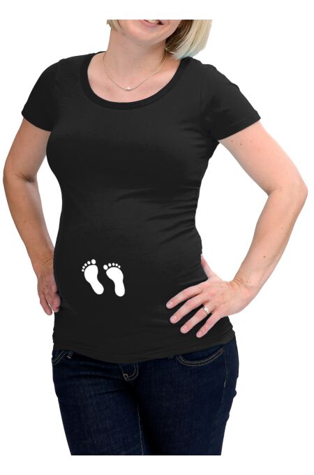 witzige Umstandsmode T-Shirt mit Babyf&uuml;&szlig;chen flex - schwarz