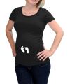 witzige Umstandsmode T-Shirt mit Babyf&uuml;&szlig;chen flex - schwarz