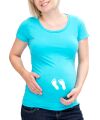 Umstandsmode T-Shirt mit lustigen Babyfüßchen - türkis