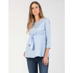 Attesa - hübsche Bluse mit Binde-Schleife - blue M
