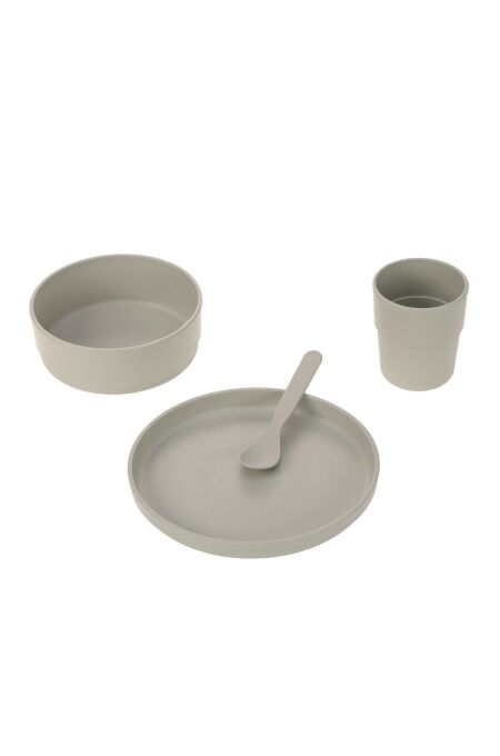 Lässig - Kindergeschirr Set (Teller - Schüssel - Becher - Löffel) - Uni Warm Grey