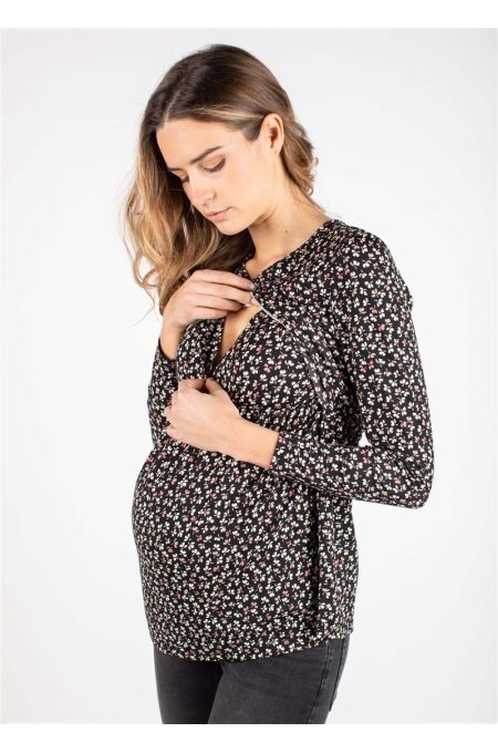 Attesa - Long Sleeve Stilloberteil mit Volant - floral print