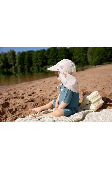 Lässig - Sonnenhut Baby - UV Schutz & Nackenschutz - Meerestiere -Weiß