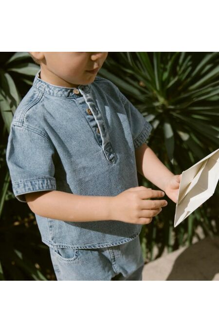LilAtelier - Kleinkind Kurzarmhemd - Medium Blue Denim