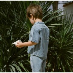 LilAtelier - Kleinkind Kurzarmhemd - Medium Blue Denim