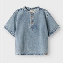 LilAtelier - Kleinkind Kurzarmhemd - Medium Blue Denim