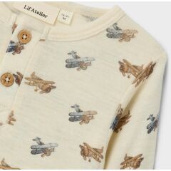 LilLAtelier - Kleinkind Wolllangarmshirt mit Flugzeugen - Turtledove