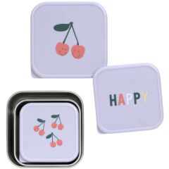 Lässig - Snackbox Kinder (3er Set) - Edelstahl Brotdose - Happy Fruits - Cherry