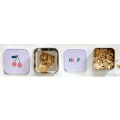 Lässig - Snackbox Kinder (3er Set) - Edelstahl Brotdose - Happy Fruits - Cherry