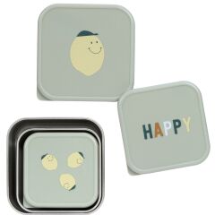 Lässig - Snackbox Kinder (3er Set) - Edelstahl Brotdose - Happy Fruits - Lemon
