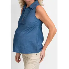 Love2Wait - Bluse Denim ärmellos - stone wash