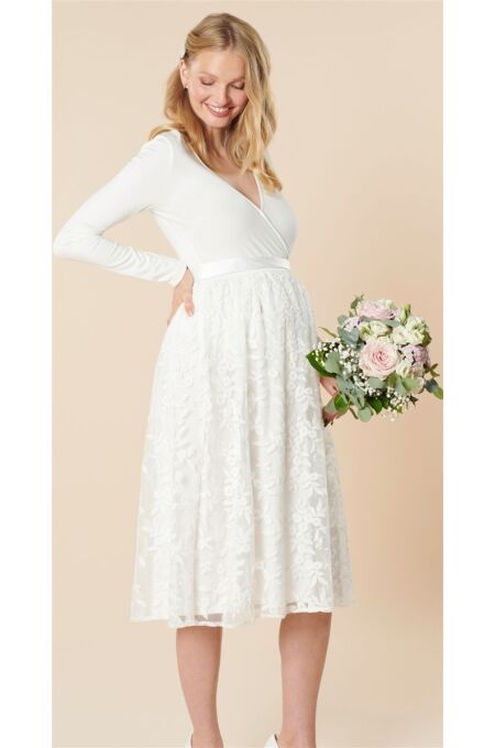 Mamarella - Midi Umstandsbrautrock mit Blätterstickereinen - elfenbein