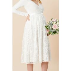 Mamarella - Midi Umstandsbrautrock mit Blätterstickereinen - elfenbein