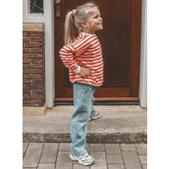 Your Wishes - Stripe French Knit Sweater - Pink Orange