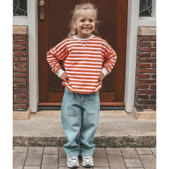 Your Wishes - Stripe French Knit Sweater - Pink Orange