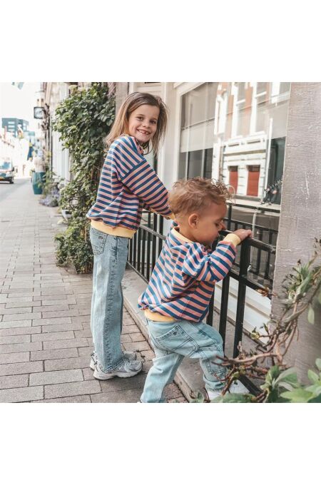 Your Wishes - Stripe French Knit Sweater - Navy/ Altrosa