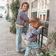 Your Wishes - Stripe French Knit Sweater - Navy/ Altrosa