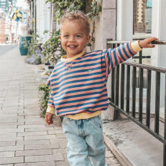 Your Wishes - Stripe French Knit Sweater - Navy/ Altrosa