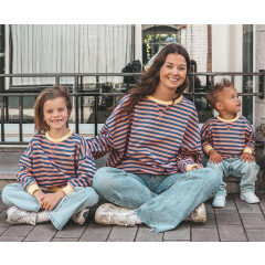 Your Wishes - Stripe French Knit Sweater - Navy/ Altrosa