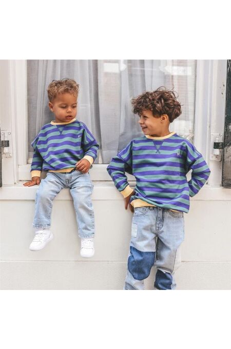 Your Wishes - Stripe French Knit Sweater - Lila/ Grün