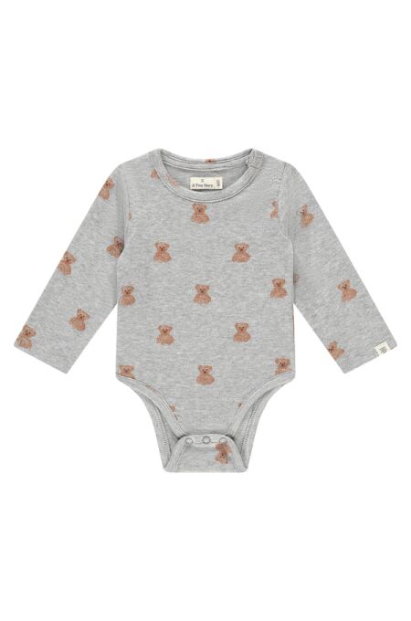 A TINY STORY - Baby Langarmbody Bärchen - Light Grey Melange