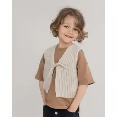 Halfen - Kids Grobstrick-Weste m. Bändchen - beige