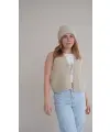 Halfen-Damen Grobstrick-Weste mit Bändchen - beige