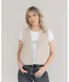 Halfen - Grobstrick-Weste mit Bändchen - beige