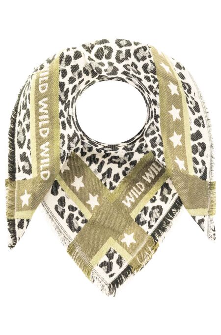 Zwillingsherz - Vierecktuch mit Wolle "Wild Star Leo"- oliv/natur