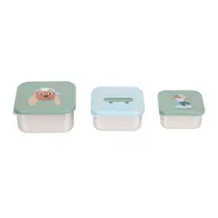 Lässig - Snackbox Kinder (3er Set) - Edelstahl Brotdose, Tiny Team, Dog