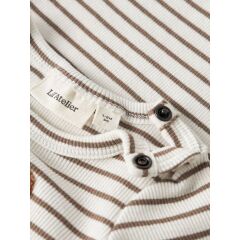 LILAtelier - Gestreifter Body mit Teddy-Plüsch-Applikation - Coconut Milk