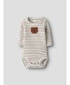 LILAtelier - Gestreifter Body mit Teddy-Plüsch-Applikation - Coconut Milk