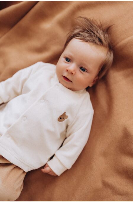 Woolyorganic - Velour Jacke mit Stickerei - ecru