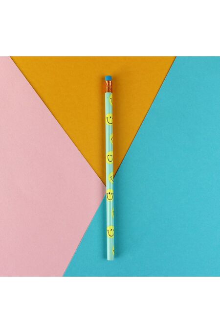 Ava & Yves - Bleistift Smile hellblau/gelb, mit Aluminium-Hülle orange, Radiergummi hellblau, 18,7cm