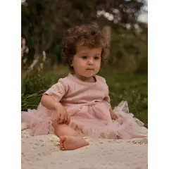 LilAtelier - Halbarm Rüschen-Kleid - Peach Whip