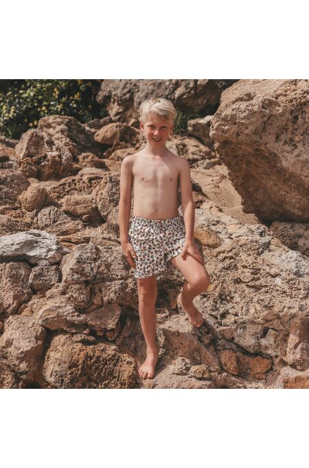 Salted Stories – Pommegranate | Swim Shorts – White Swan