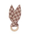 Wooly - MUSLIN EARS WITH WOODEN RING - GOTS - SS26 - BROWN SAND GINGHAM - onesize