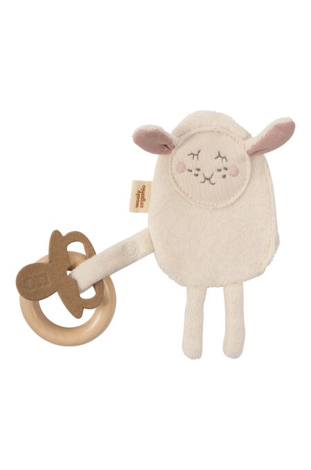 Wooly - CRINKLE SHEEP WITH WOODEN TEETHER - SS26 - ECRU - onesize