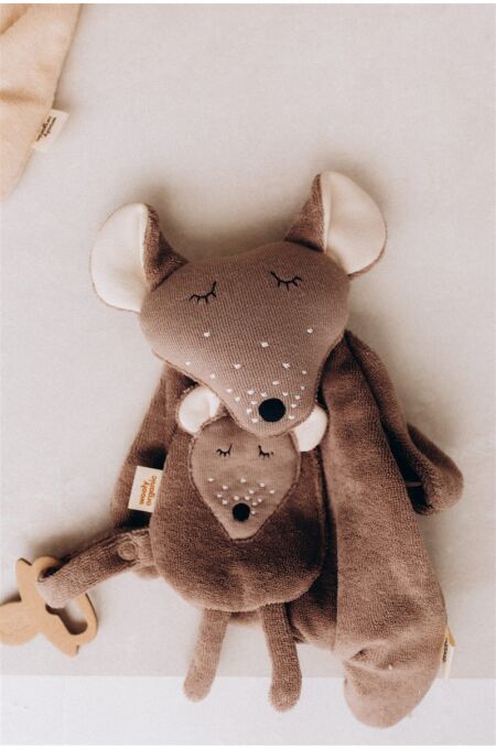 Wooly - CRINKLE MOUSE WITH WOODEN TEETHER - SS26 - CINDER - onesize