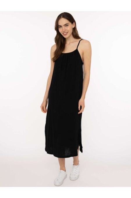 Zwillingsherz - Trägerkleid Maxi Musselin - schwarz