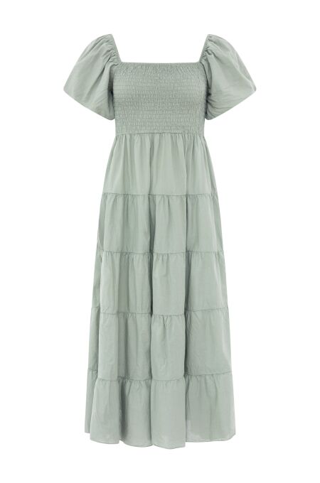 Zwillingsherz - Maxikleid Puffärmel - one size - salbei