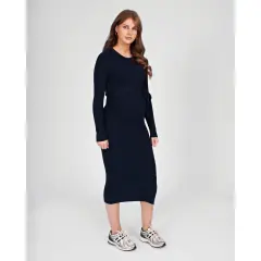 Love 2 Wait Dress Knit Belt Long Sleeves - Navy Blue