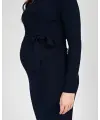 Love 2 Wait Dress Knit Belt Long Sleeves - Navy Blue