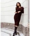 Love 2 Wait Dress Knit Belt Long Sleeves - Brown