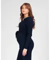 Love 2 Wait Shirt Knit Belt Long Sleeves - Navy Blue