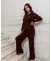 Love 2 Wait Shirt Knit Belt Long Sleeves - Brown