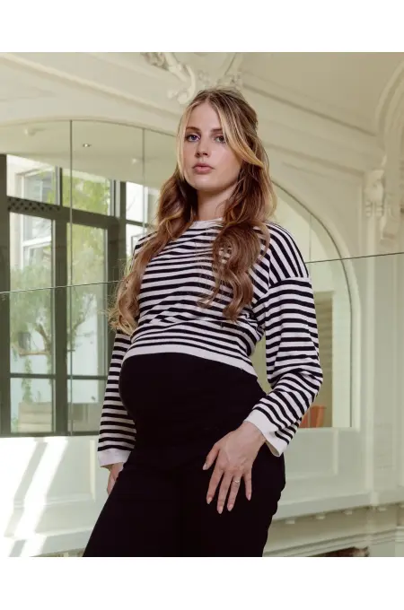 Love 2 Wait Knit Cropped Stripe - AOP Black Stripe