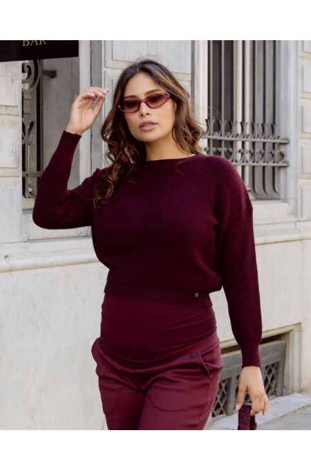 Love 2 Wait Knit Cropped - Burgundy