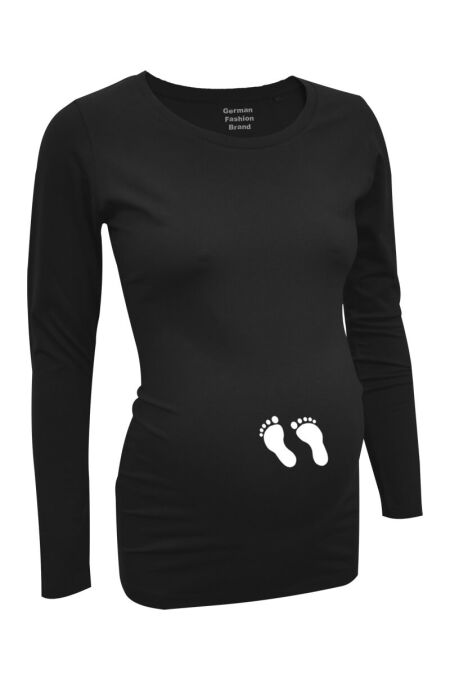 LoveRules -Umstandsmode Langarm-Shirt - Babyfüßchen - schwarz
